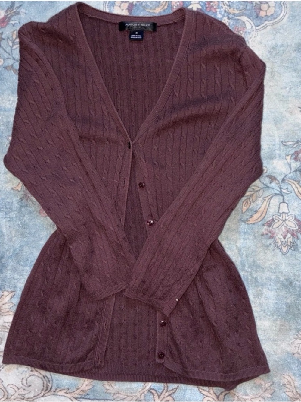 august silk Brown Cable Knit Button-Front Cardigan